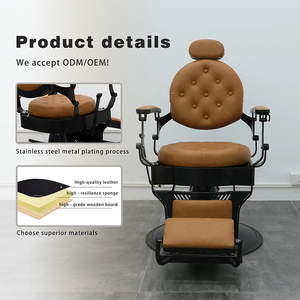 Sedia da Barbiere Professionale con Base Rotonda Nera, Sedia Idraulica Robusta per Parrucchiere, Colore <span class=keywords><strong>Marrone</strong></span> - Product Image 5