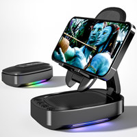 Soporte para Teléfono Celular Inalámbrico con Altavoz, Luz Ambiental RGB, Altura Ajustable, Montaje en Tablero, Base Antideslizante, Sonido Envolvente HD