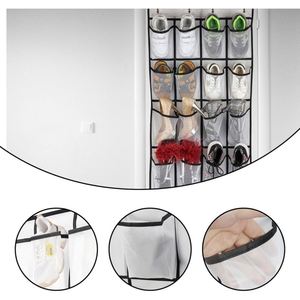 Organisateur de chaussures à suspendre sur la porte avec 24 poches transparentes, gris, pour ranger les chaussures et les accessoires dans le placard - Product Image 5
