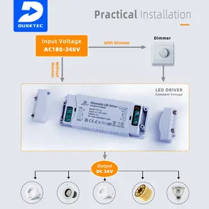 DUSKTEC High Quality Ultra Thin Class 2 HPF Constant Voltage DC 12-24V Volt Amp Power Supply Adapter Triac Dimmable LED Driver