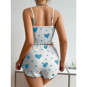 Abbigliamento per la casa da donna lavorato a maglia <span class=keywords><strong>Love</strong></span> stampato senza maniche pigiama corto in due pezzi Sexy abbigliamento da notte da donna - Product Image 2