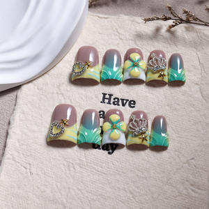 Faux <span class=keywords><strong>ongles</strong></span> à presser Holy Mother Duck Bill faits main, <span class=keywords><strong>rose</strong></span> printemps 2026, très tendance, style French, avec perles et breloques fleurs 3D - Product Image 2