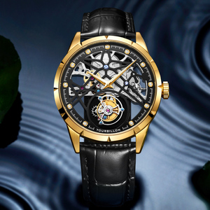Envío Directo de Relojes Esqueleto con Tourbillon Real, Cristal Mineral, Unisex, de Lujo, Zafiro, Resistentes al Agua, Mecánicos, con Correa de Cuero, Hangzhou - Product Image 4