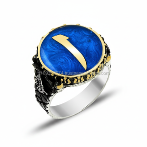 925K Sterling <b>Silver</b> Alif Enamel <b>Men</b> Tulip Islamic <b>Ring</b> - Product Image 2