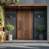 Puerta de Seguridad Exterior Moderna con Pivote Frontal, de Acero Inoxidable y Aluminio, Impermeable, con Acabado en Madera y Vidrio, Tipo Push-Pull, para Hoteles y Dormitorios