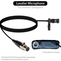 Microphone cravate en gros avec mini XLR 4 broches pour émetteur sans fil Shure, haut-parleurs de scène et amplificateur