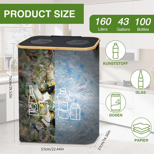 Conteneur à bouteilles de 160 L, Conteneur à bouteilles avec couvercle et 2 sacs de transport, Boîte de rangement pliable pour bouteilles vides - Product Image 2