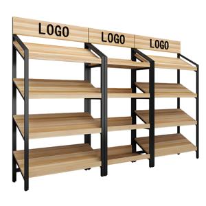 Hệ thống kệ kim loại đa tầng có thể điều chỉnh, chất liệu thép và gỗ, dùng trưng bày trái cây, rau củ, rượu vang, siêu thị. - Product Image 3