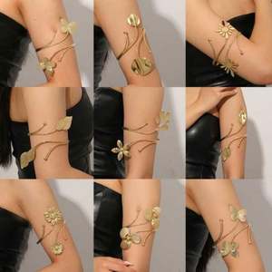 Zoryn Women's 18K Gold Plated <b>Adjustable</b> Upper Arm <b>Bracelet</b> with Flower Pattern Hammered Textured Simple Minimalist Design - Product Image 3