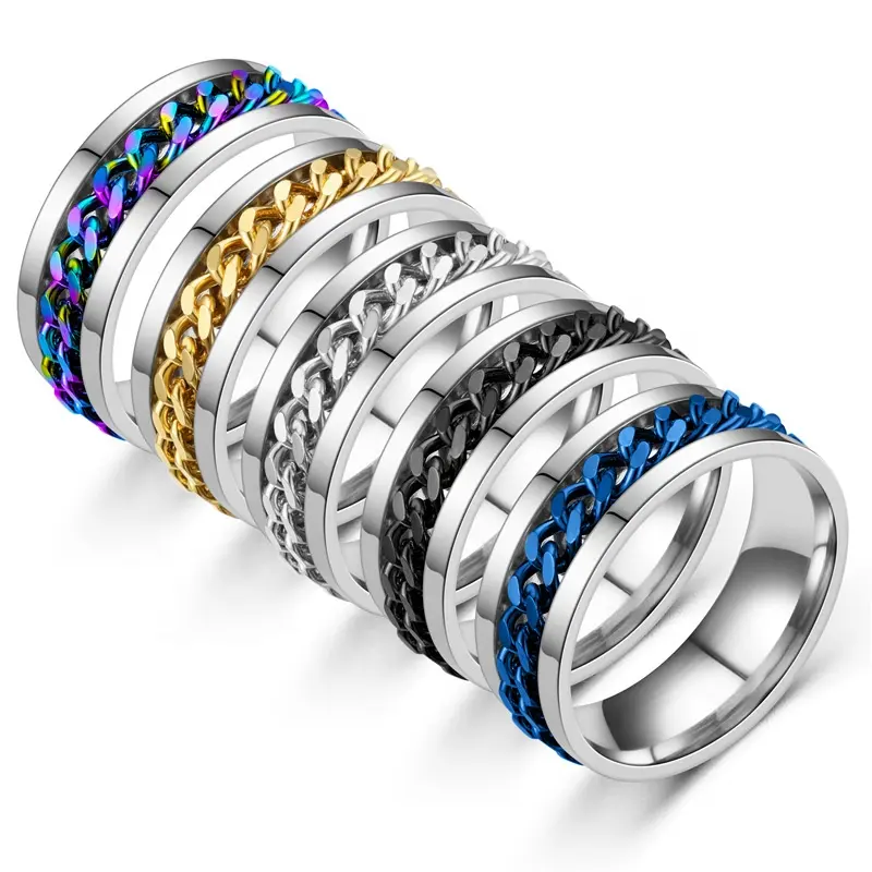 Groothandel Mode Heren Accessoires Spinner Band Speciale Ontwerp Vrij Roterende 316L Chirurgisch Roestvrij Stalen Ring