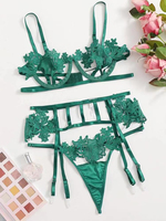 Ensemble de lingerie super sexy avec jarretelles et haut à fleurs style T