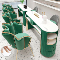 Ensemble table et chaise de salon de beauté de luxe moderne blanc et or avec plateau double en marbre et tiroirs, design multifonctionnel pour spa