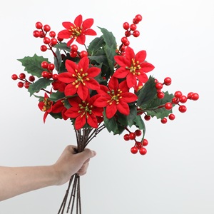 Bouquet de poinsettias artificiels 30cm-100cm, fleurs en soie, décoration de Noël, branches, décoration de la maison pour les fêtes - Product Image 2