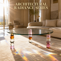 Table basse ronde en cristal K9 empilable multicolore, table en verre sur piétement géométrique, mobilier de luxe pour intérieurs haut de gamme