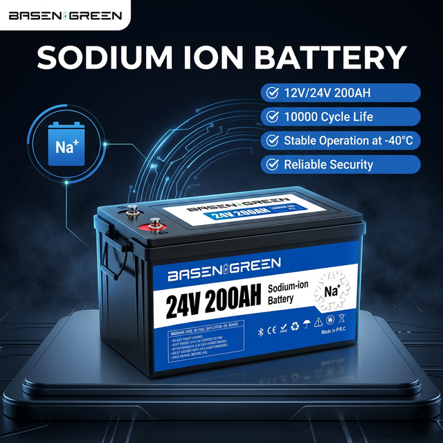 Basen Green 12V 24V 200AH Sodium Ion Battery Rack Sodium Cell Battery Energy Storage System  LSVs Ships Boat Yachts Golf Carts