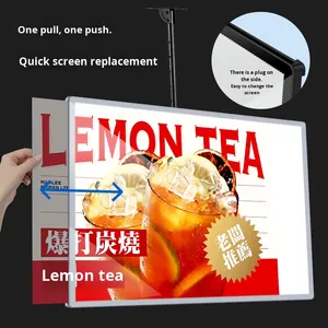 Boîte lumineuse de plafond rétractable en alliage d'aluminium, verre trempé, ultra-mince, LED éclairée, rectangulaire, pour affichage de menu de salon de thé au lait - Product Image 2