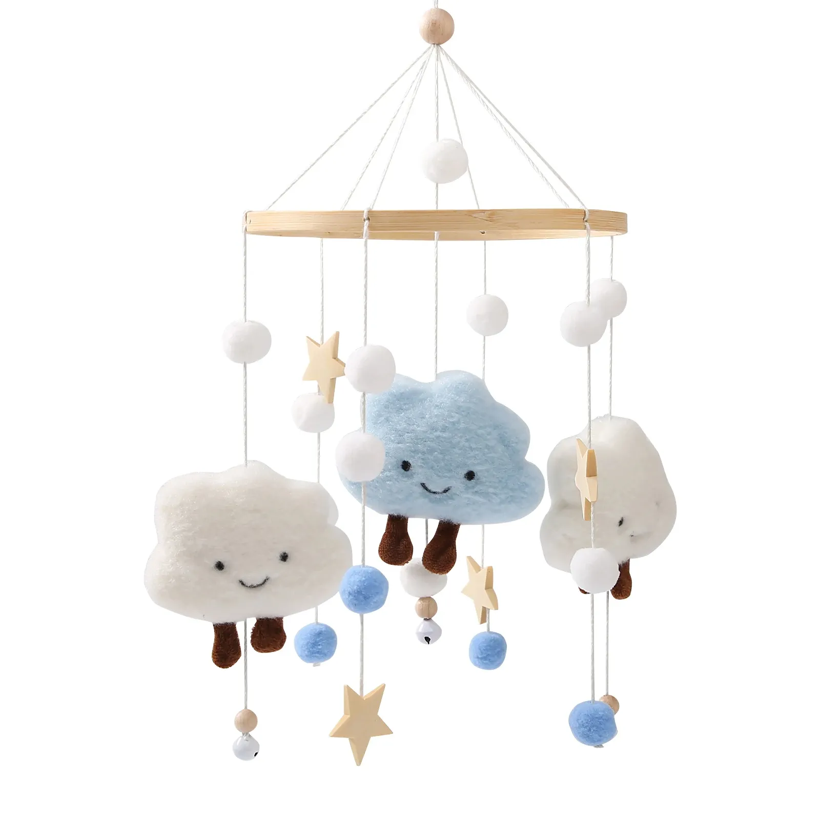 Personalización Decoración de guardería artesanía Nube de madera juguete colgante bebé musical fieltro juguetes móviles de peluche para cuna de cama