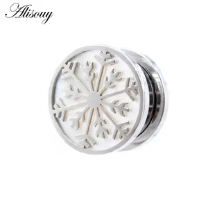 Wholesale Stainless Steel Flower White Shell Pulley Ear Plug Tunnel Expander Stretchers Gauges Earrings Piercing Body Jewelry