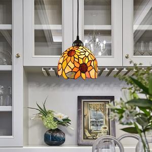 Lámpara de Araña de Cristal Artístico Tiffany Estilo Pastoral de 12'' con Diseño de Girasol para Dormitorio, Comedor, Luces Colgantes Elegantes para Decoración del Hogar - Product Image 5