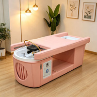 Lit de lavage capillaire rose à température constante avec circulation d'eau et armoire de rangement pour salon de beauté et traitement capillaire
