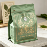 Sachet personnalisé imprimé pour grains de café, fond plat, huit soudures latérales, impression héliogravure haute qualité pour café torréfié, sac alimentaire en kraft