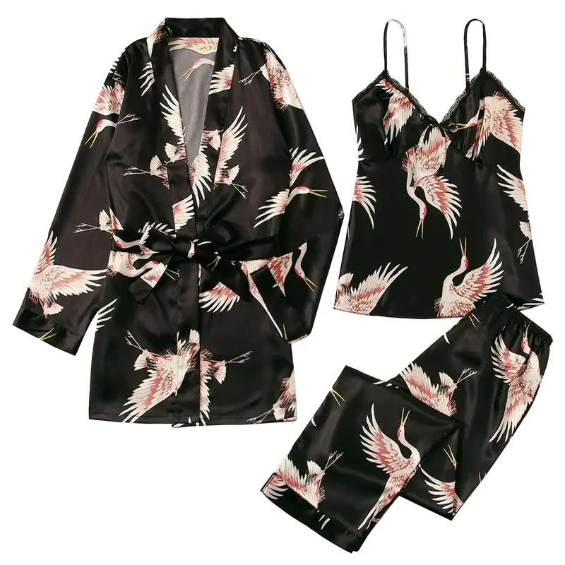 Manufacturer Customization Hot New Retail Products Four Pieces Sets Women Summer Homewear Bridal Robe Silk Bathrobe