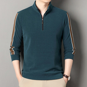 Haut de gamme hommes vêtements Semi fermeture éclair col montant pull printemps automne d'âge <span class=keywords><strong>moyen</strong></span> hommes ample décontracté à manches longues chemise T-shirt - Product Image 2