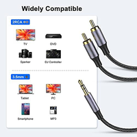 Câble RCA de haute qualité en nylon tressé plaqué or 3,5 mm vers 2 RCA pour l'audio de voiture, vente en gros d'usine