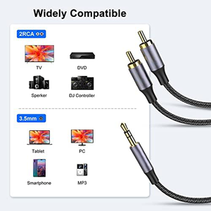 Cavo <span class=keywords><strong>RCA</strong></span> di Alta Qualità da 3,5 mm a 2 <span class=keywords><strong>RCA</strong></span>, Intrecciato in Nylon Placcato Oro, per Audio Auto, Vendita all'Ingrosso - Product Image 2