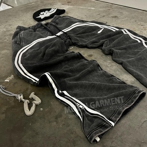 Pantalon de survêtement large en coton 100 % personnalisé, style vintage délavé à l'acide, avec broderie et patch, streetwear décontracté à rayures pour homme – Vente en gros - Product Image 2
