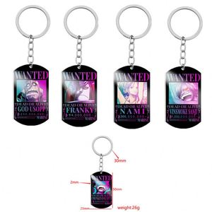 Anime Luffy Robin Wanted Cartoon Stainless Steel UV Printing Keychain Steel Key Chain Rings Backpack Pendant DIY Crafting Gifts - Product Image 2