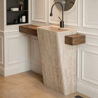 Vente en gros usine à prix compétitif : Lavabo sur pied en pierre frittée polie, forme ovale, blanc, aspect marbre, disponible en différentes tailles