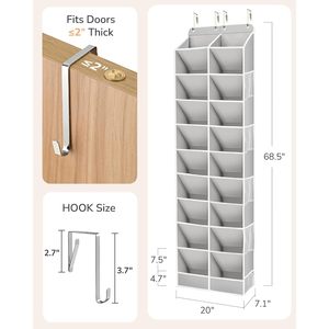 Over The Door <b>Shoe</b> Organizer 24 Pockets Gray Hanging Rack For Closet <b>Storage</b> With Deep Compartments - Product Image 2