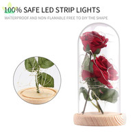 Lampe à rose en soie verte enchantée avec dôme en verre, design feuilles vertes écologiques, cadeau romantique pour les célébrations