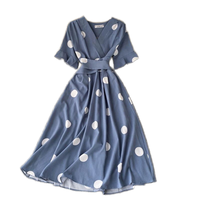 Robes midi personnalisées pour femmes, tendance automne, imprimées à pois roses, à volants, respirantes, tissées, plissées, décontractées