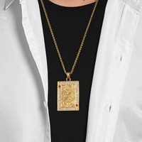 Nouveauté : Collier pendentif en acier inoxydable plaqué or 18 carats avec incrustation de strass, motif Cœur de poker, chaîne à maillons K, pour couple