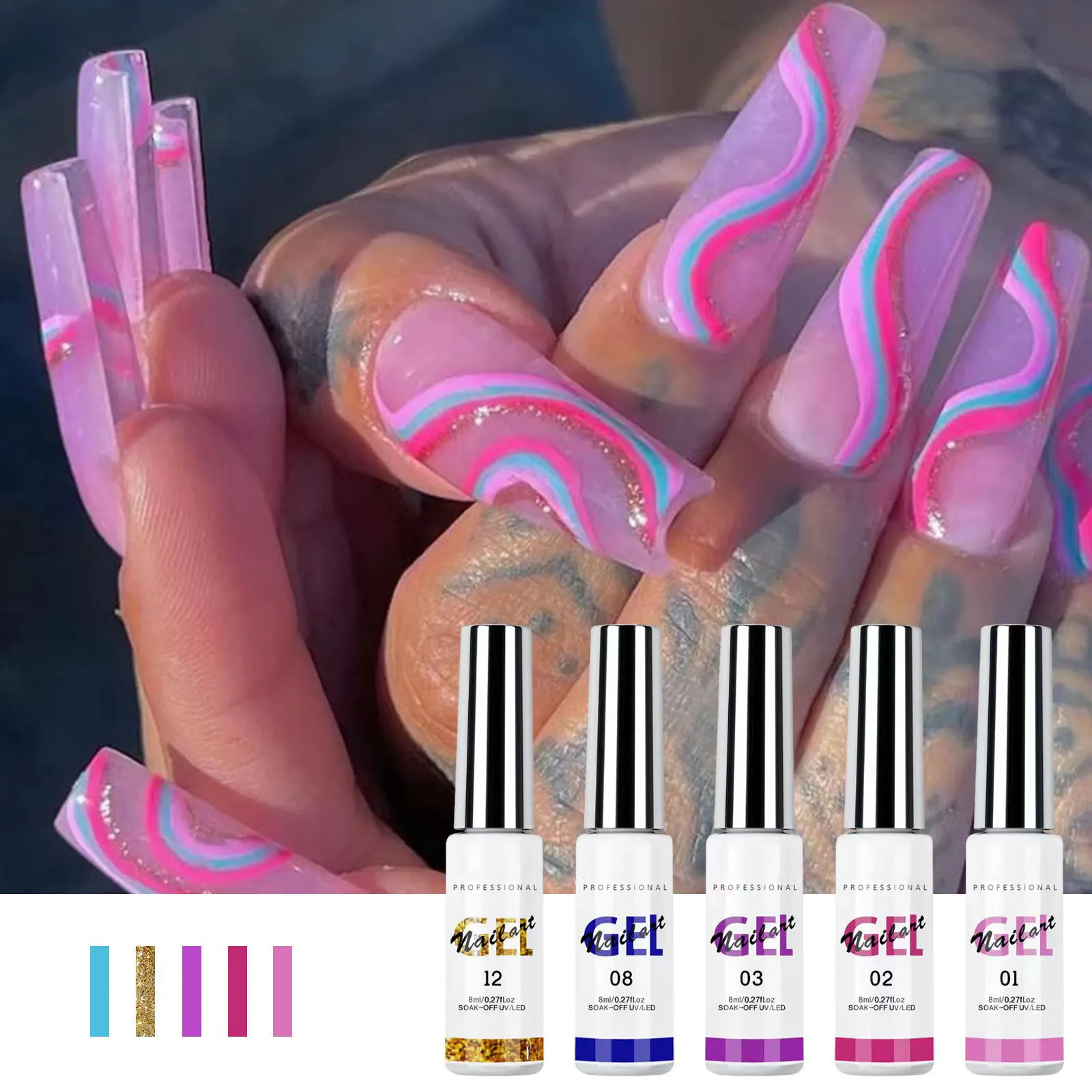 Hot Selling New 12 Color Wire Drawing Gel 3d Painted Nail Pulling Glue Nail Drawing Gel Hook Set Wholesale