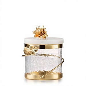Frasco de Vidrio Floral Dorado de Lujo, Contenedor Decorativo para Almacenamiento, Decoración Elegante para el Hogar, Recipiente de Vidrio Floral Dorado Premium - Product Image 1