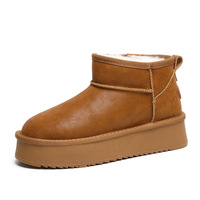 Bottes de neige en laine et daim pour femmes, semelle épaisse, chaudes et confortables pour l'hiver, antidérapantes, imperméables, doublées de fourrure artificielle, tube court, style princesse