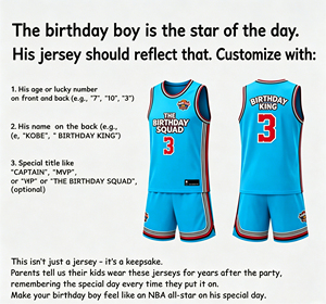 Set di Maglie da Basket per Bambini e Ragazzi per Compleanno |   Tessuto a Rete 180GSM Delicato sulla Pelle, Asciugatura Rapida, Traspirante, Personalizzabile per Feste - Product Image 2