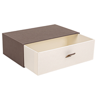 Scatola Regalo di Lusso Personalizzata con Cassetto, in Carta Marrone Effetto Litchi, Confezione Rigida Estraibile con Logo Goffrato, Produzione OEM per Piccoli Lotti