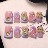 Ongles à presser en acrylique PMMA faits main, courbés en bec de canard, style français, couverture complète, émail 3D, personnalisables, 10 pièces, directement de l'usine