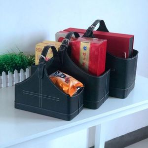 Cesta de Regalo de Cuero de Alta Calidad, Negra, Sostenible, Vintage, Nueva Moda, Solución de Almacenamiento Multiusos, Regalos Navideños, Vino - Product Image 4