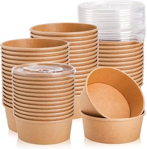 Contenants jetables en carton kraft brun/blanc de qualité alimentaire pour sushis et salades, idéaux pour la livraison (assiettes et bols en papier) - Approvisionnement direct usine - Product Image 1