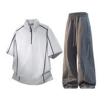 Ensemble de sport haut de gamme pour homme, nouveau style, coupe ouverte, léger et respirant, avec t-shirt demi-zip et pantalon, idéal pour l'été