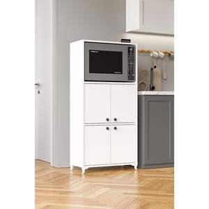 Armoire de cuisine scandinave blanche Nergis à 4 portes et 5 étagères avec unité de rangement pour micro-ondes - Product Image 5