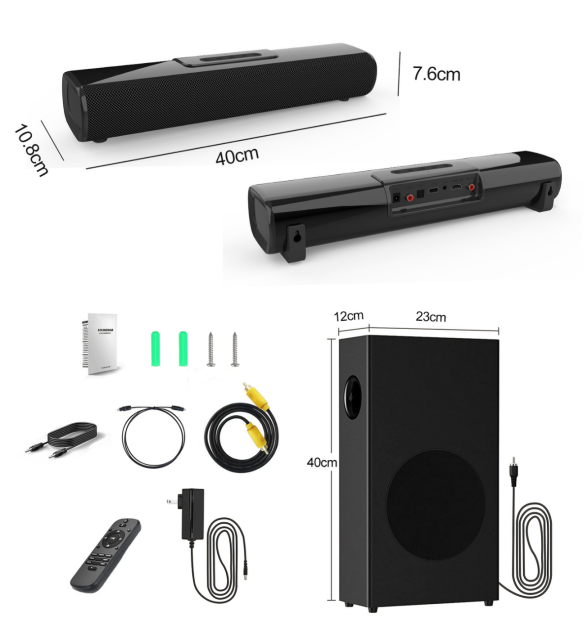 80W Home Theater System Sound bar With Subwoofer Wireless 2.1 Inch TV Sound Bar Surround Sound