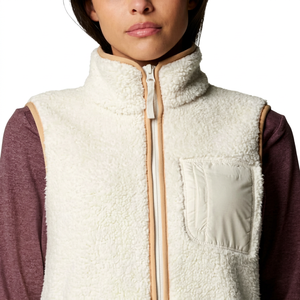 Chaleco de Sherpa Crema para Mujer de Calidad Premium con Cierre de Cremallera en el Bolsillo Frontal, Cuello Alto, Ropa Exterior Informal, Fabricante OEM - Product Image 1