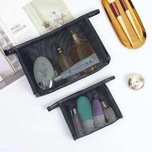 Transparent Mesh <b>Makeup</b> Bag Black Portable Travel Storage <b>Case</b> Large Capacity Cosmetic Organizer For Trip Use - Product Image 2