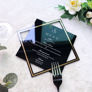 Cartes de <span class=keywords><strong>menu</strong></span> en acrylique noir de forme diamantée de qualité supérieure avec cadre doré pour la restauration de <span class=keywords><strong>mariage</strong></span> et les événements de luxe - Product Image 2